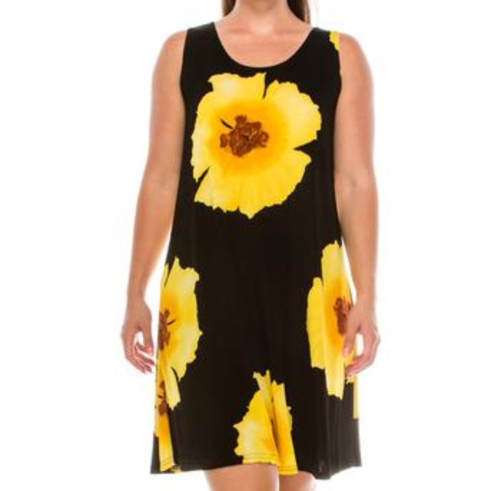 NEW JoStar Blk/Yellow Floral Slinky Short Tank Dress